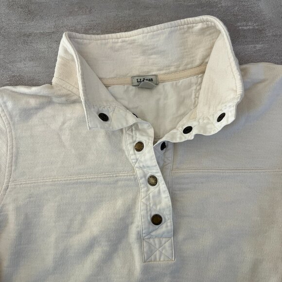 LL Bean White Quarter Snap Pullover Sweatshirt Womens Medium Regular Cotton - Picture 5 of 5